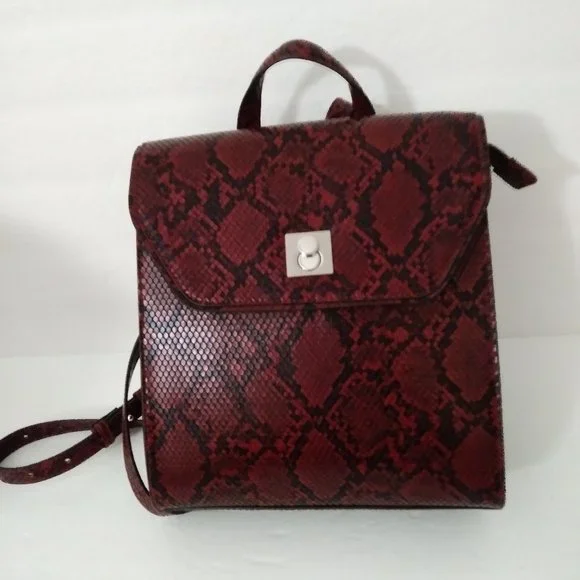 Alfani Backpack Burgundy/Wine Snake Print Handbag